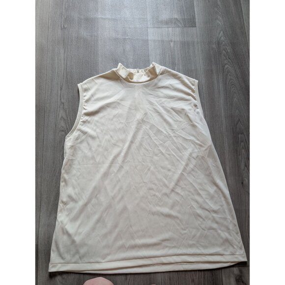 Vintage White Sleeveless Mock Neck Blouse Back Zipper Womens Sz 44 2x - Picture 3 of 6